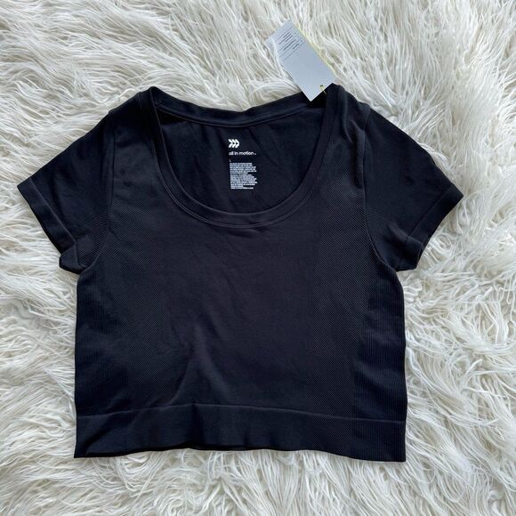 All in Motion Seamless Rib Cropped Shirt Black Size Large - Picture 3 of 8